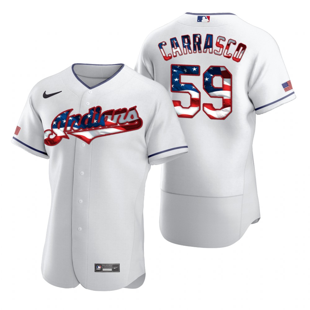 Cleveland Indians 59 Carlos Carrasco Men Nike White Fluttering USA Flag Limited Edition Authentic MLB Jersey